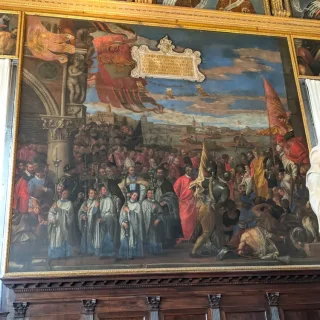 Возвращение дожа Андреа Контарини в Венецию после победы венецианцев над генуэзцами при Кьодже, Веронезе Паоло, 1588-1585 г. Дворец Дожей