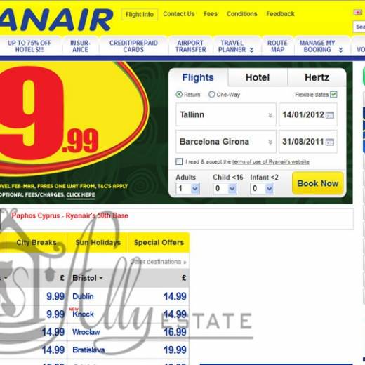 Приобретение билетов Ryanair.